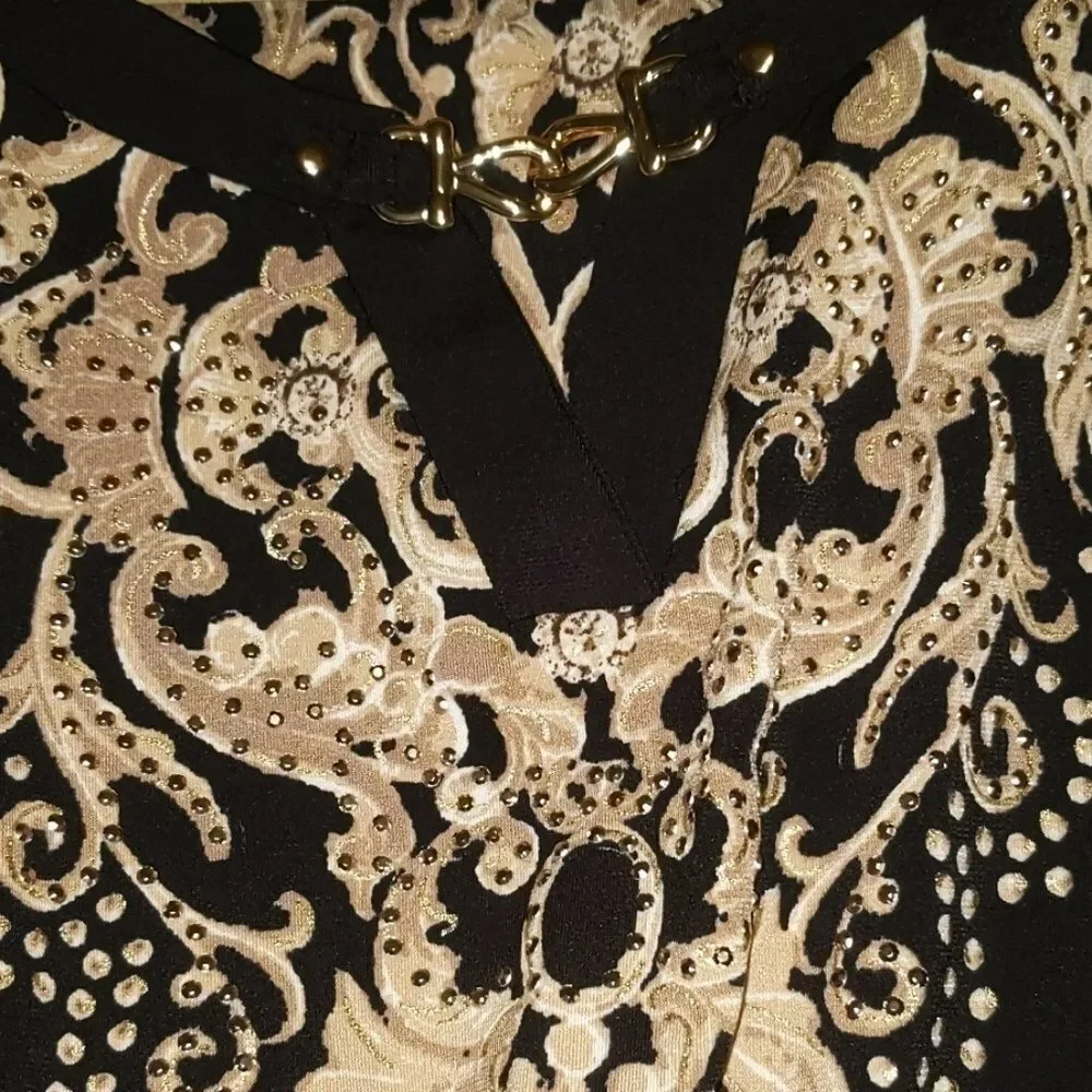 JM Collection gold black design top Sz XL NWT